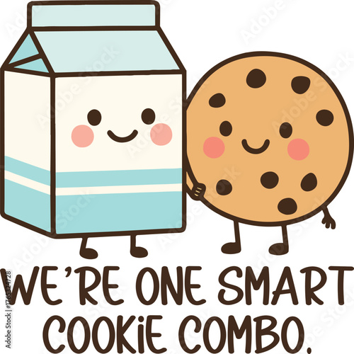 We re one smart cookie combo - Cute Valentine fun food clipart, Food Pun Quotes design, Funny Couple Food Graphic, Kawaii Food Pun illustration
