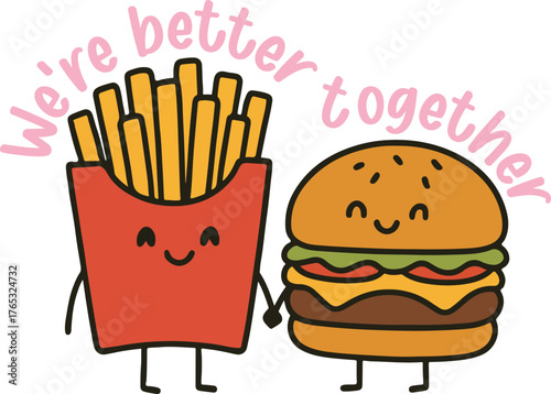 We re better together - Cute Valentine fun food clipart, Food Pun Quotes design, Funny Couple Food Graphic, Kawaii Food Pun illustration
