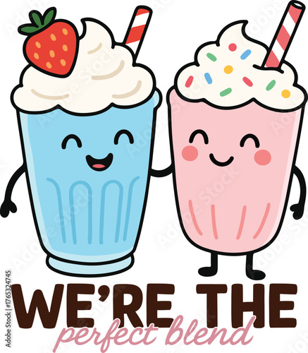 We re the perfect blend - Cute Valentine fun food clipart, Food Pun Quotes design, Funny Couple Food Graphic, Kawaii Food Pun illustration
