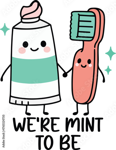 We re mint to be - Cute Valentine fun food clipart, Food Pun Quotes design, Funny Couple Food Graphic, Kawaii Food Pun illustration
