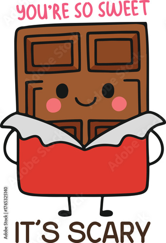  You re so sweet it s scary - Cute Valentine fun food clipart, Food Pun Quotes design, Funny Couple Food Graphic, Kawaii Food Pun illustration
