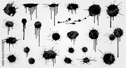 Black ink splatter vector set grunge splash elements for design abstract stain texture background graphic resource