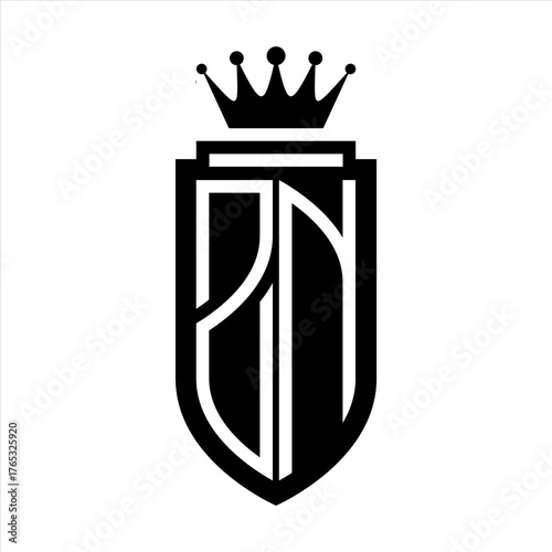 ZN Vector logo initials shield with royal crown minimalist, elegant style