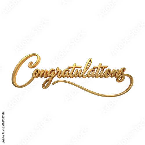 Elegant golden congratulations script text isolated on transparent background