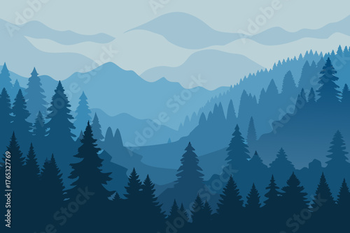Foggy Forest Landscape Vector Illustration