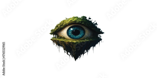 Print  Surreal imagination art  floating island, eye, space