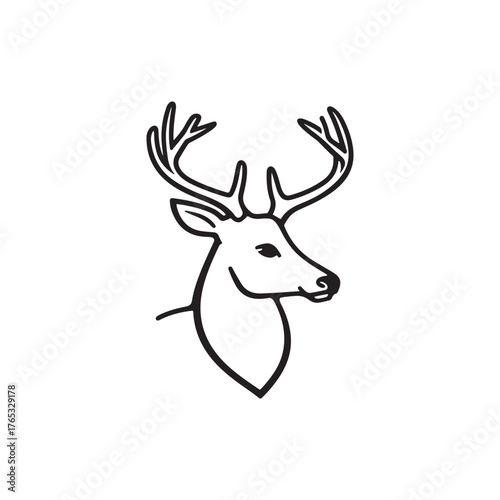 simple line art deer head with large antlers vector for a minimalist wildlife logo or icon.