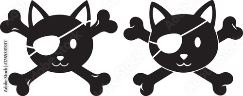 Two adorable pirate cat silhouettes with crossed bones design