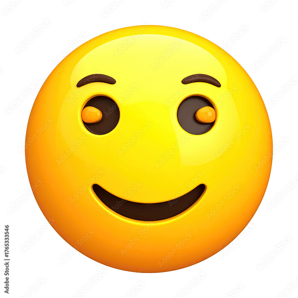 Fototapeta premium Wry yellow emoji with mischievous raised brow and sly smile