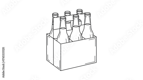 Six Pack of Beer Bottles in Cardboard Carrier Outline