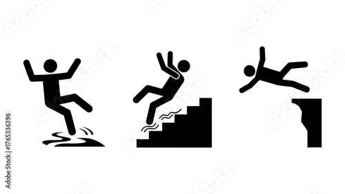 Warning signs for slipping and falling hazards danger