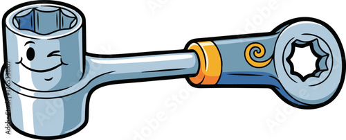 Cute anthropomorphic socket wrench tool mascot winking and smiling.
