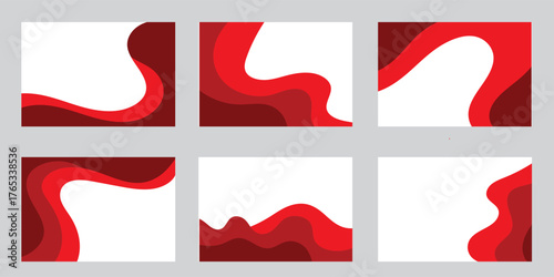 Red and white abstract wavy shapes on gray background