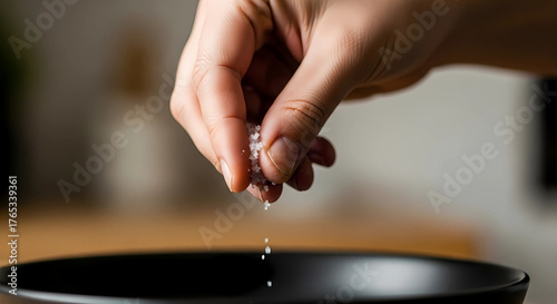 Sprinkling a pinch of salt in food 