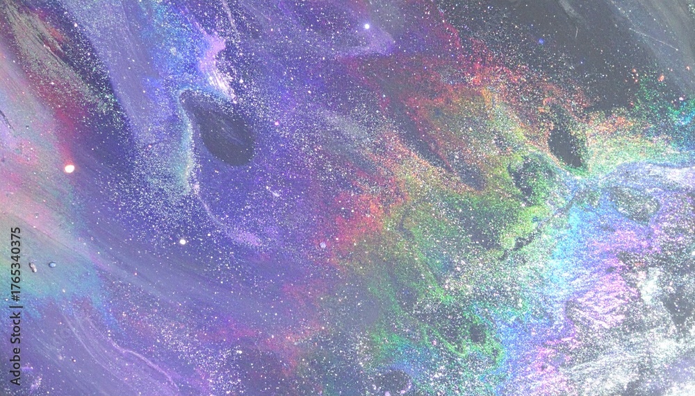 Fototapeta premium Iridescent Cosmic Flow: Abstract Nebula with Rainbow Light Streams and Glittering Star Dust