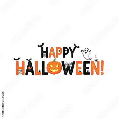 happy haloween text design on transparent background, PNG, 