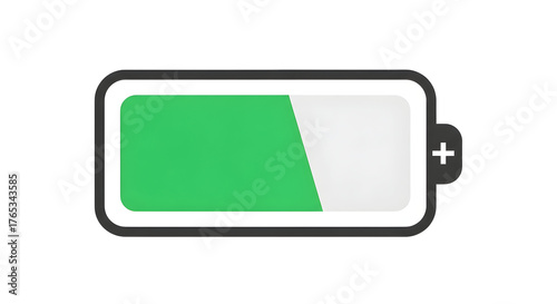 Modern battery icon showing half charge, perfect for websites and app designs about energy, power, technology, or sustainability in a digital world