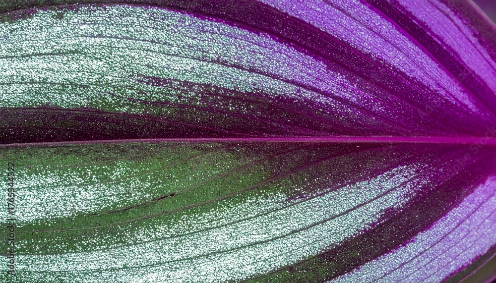 Obraz premium Shiny Wandering Jew Leaf Close Up Texture Vibrant Stripes Surface