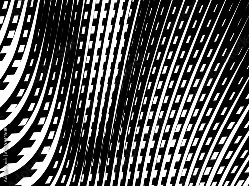 Abstract art geometric background with shiny abstract 3d black and white stripes pattern. Black and white optical illusion with waves and transitions.