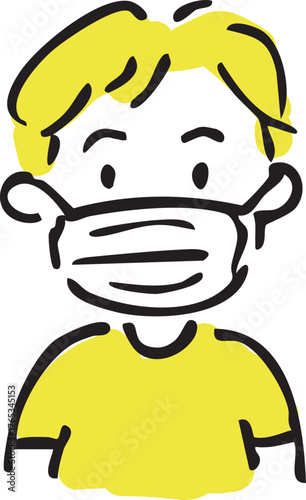 Boy Wearing a Mask with Yellow Shirt Illustration