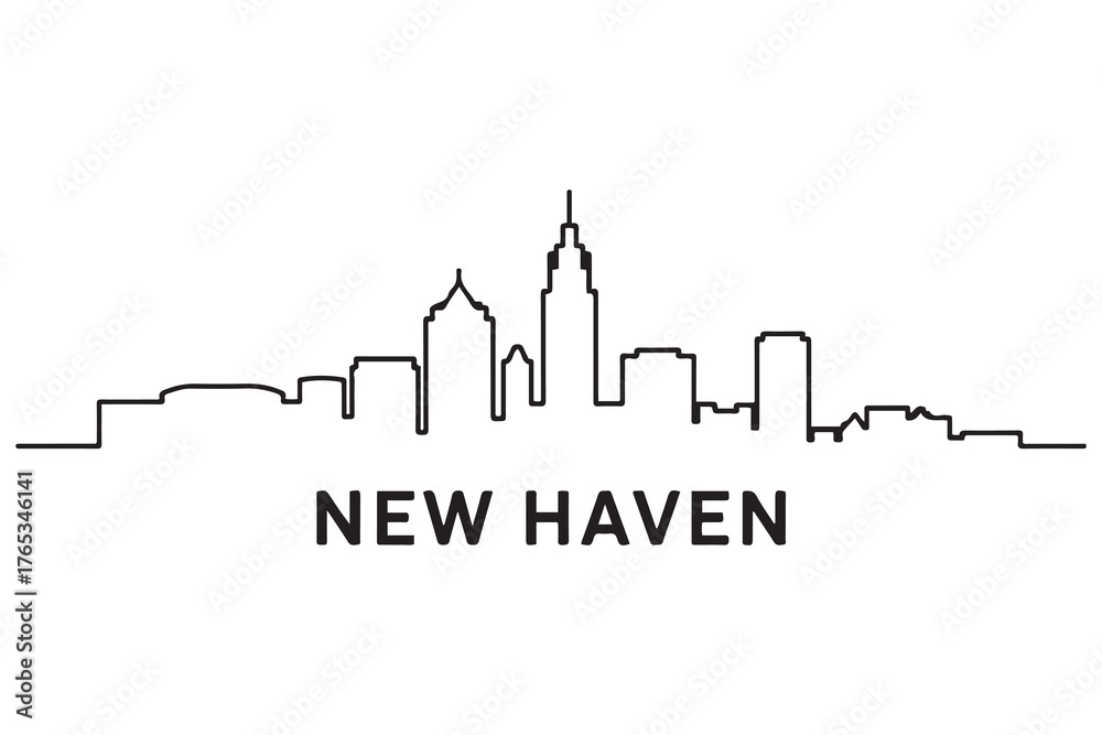 Fototapeta premium New Haven Line Art skyline silhouette. Black New Haven city design. with white background