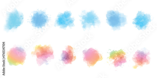 Collection of soft blurry watercolor splashes in blue and warm tones vector