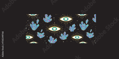 Print  Mystical eye and crystal art pattern