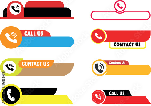 Modern Flat Design "Call Us" and "Contact Us" Banners Set, Vector CTA Buttons and Communication Headers