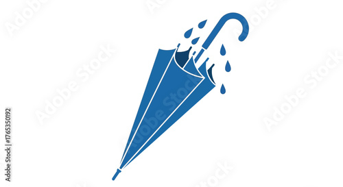 Closed blue umbrella with falling raindrops, representing protection from bad weather.