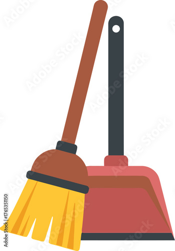 Simple tools for easy cleaning, a broom and dustpan set ready for tidying.