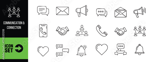 Communication and connection icons, symbolizing networking and interaction