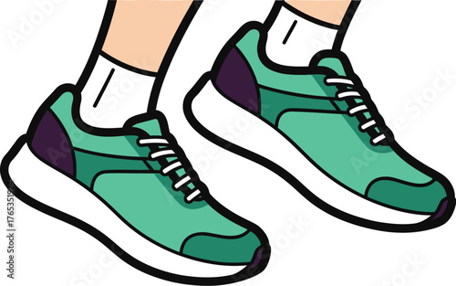 Active person wearing bright green athletic shoes and white socks, ready for a run.
