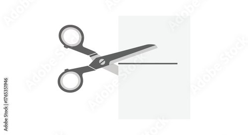 Sharp scissors cutting a clean straight line on a white background, symbolizing precision and division