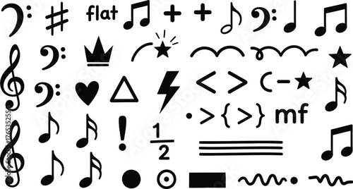 Collection of musical notes and symbols for creative expression