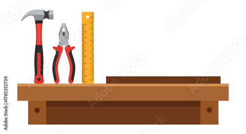 Essential tools for home improvement and DIY projects neatly arranged on a workbench.