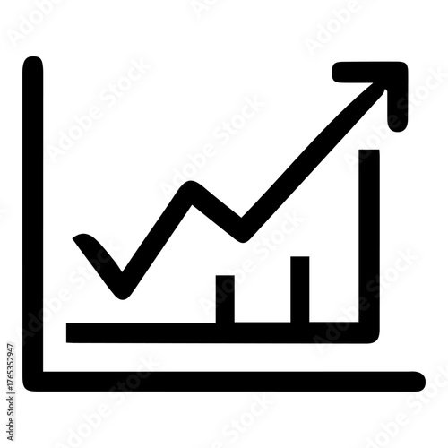 A graph with a line going up and a check mark on it. The graph is black and white