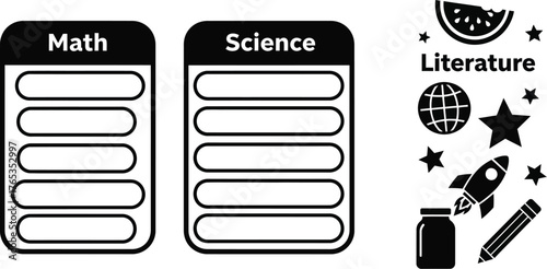 Creative subjects organized with icons for learning and education