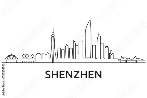 Shenzhen Line Art skyline silhouette. Black Shenzhen city. with white background