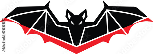 Stylized geometric bat silhouette with crimson wings for halloween and spooky themed designs and celebrations vector game logo