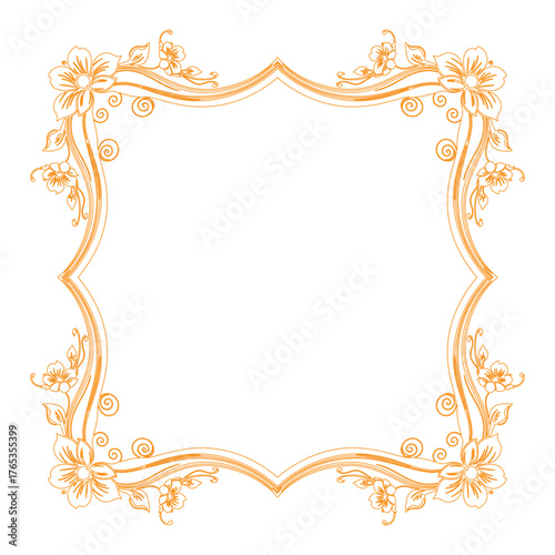 Elegant Ornamental Floral Border Frame Design in Orange Vector Style.