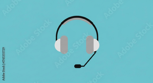 Headset microphone vector illustration for podcast call center support and gaming audio communication device