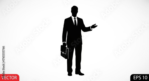 Businessman silhouette vector illustration of professional man in suit holding briefcase and gesturing