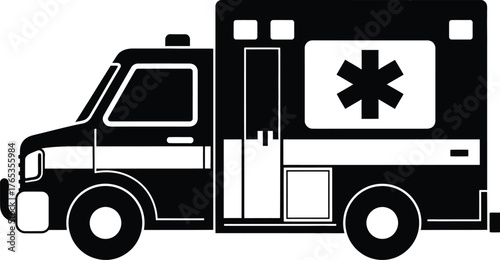Silhouette of an ambulance on a white background, representing emergency medical services.
