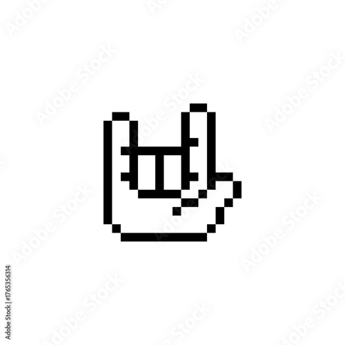 Love-you gesture. Pixel art icon. Flat style. 1-bit. Sticker design. Isolated abstract vector illustration.