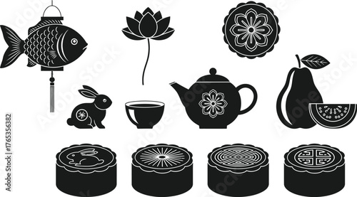 Traditional Asian cultural icons for festive celebrations and harvest season