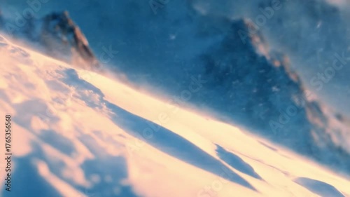 Snow covered mountains with sunlight and shadows landscape