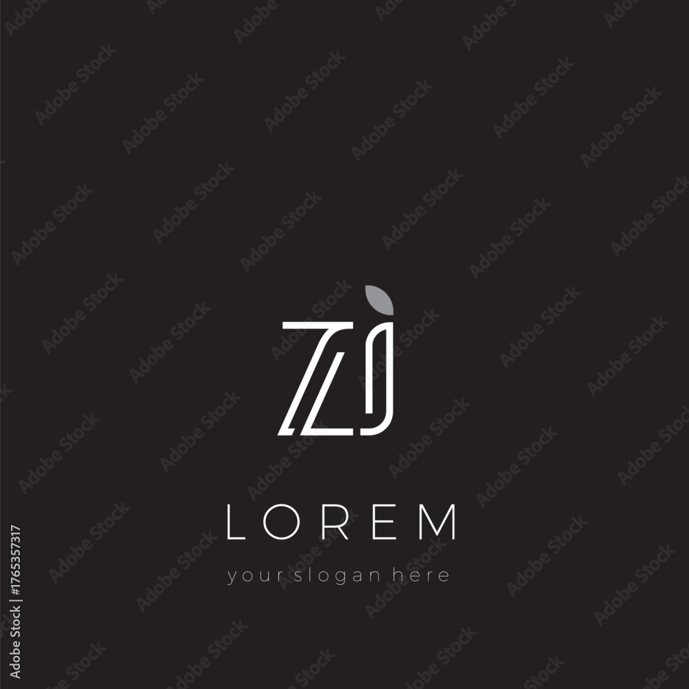 Obraz premium ZI initials logo icon design. A simple monogram logo decorated with leaf shaped dot.