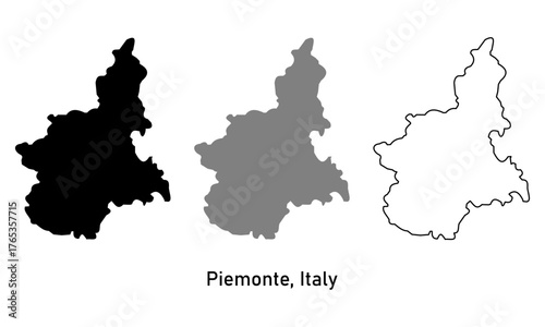 Piemonte Region of Italy map vector illustration. map in outline style, black color, gray color.