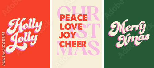 Merry Christmas and Happy New Year 2026 typographic posters with vintage lettering