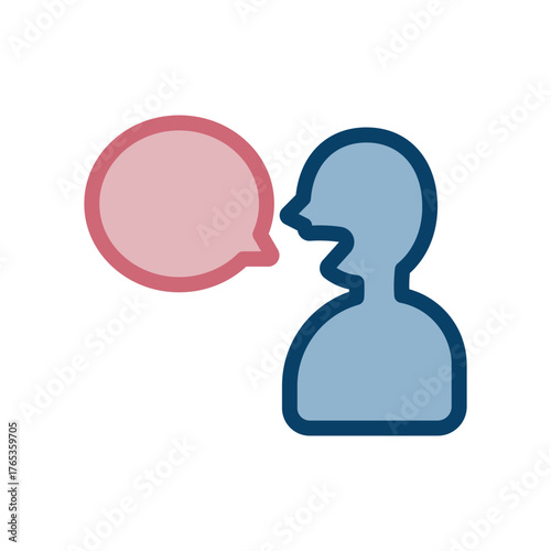 発言や質問を象徴する、吹き出しと横顔の人物を描いたミニマルデザインのアイコン素材